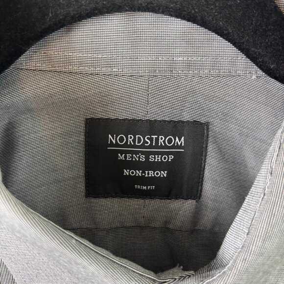 Nordstrom Shirt Men's Button Down Long Sleeve Micro-Check Non-Iron Trim Fit 16 - Picture 2 of 8